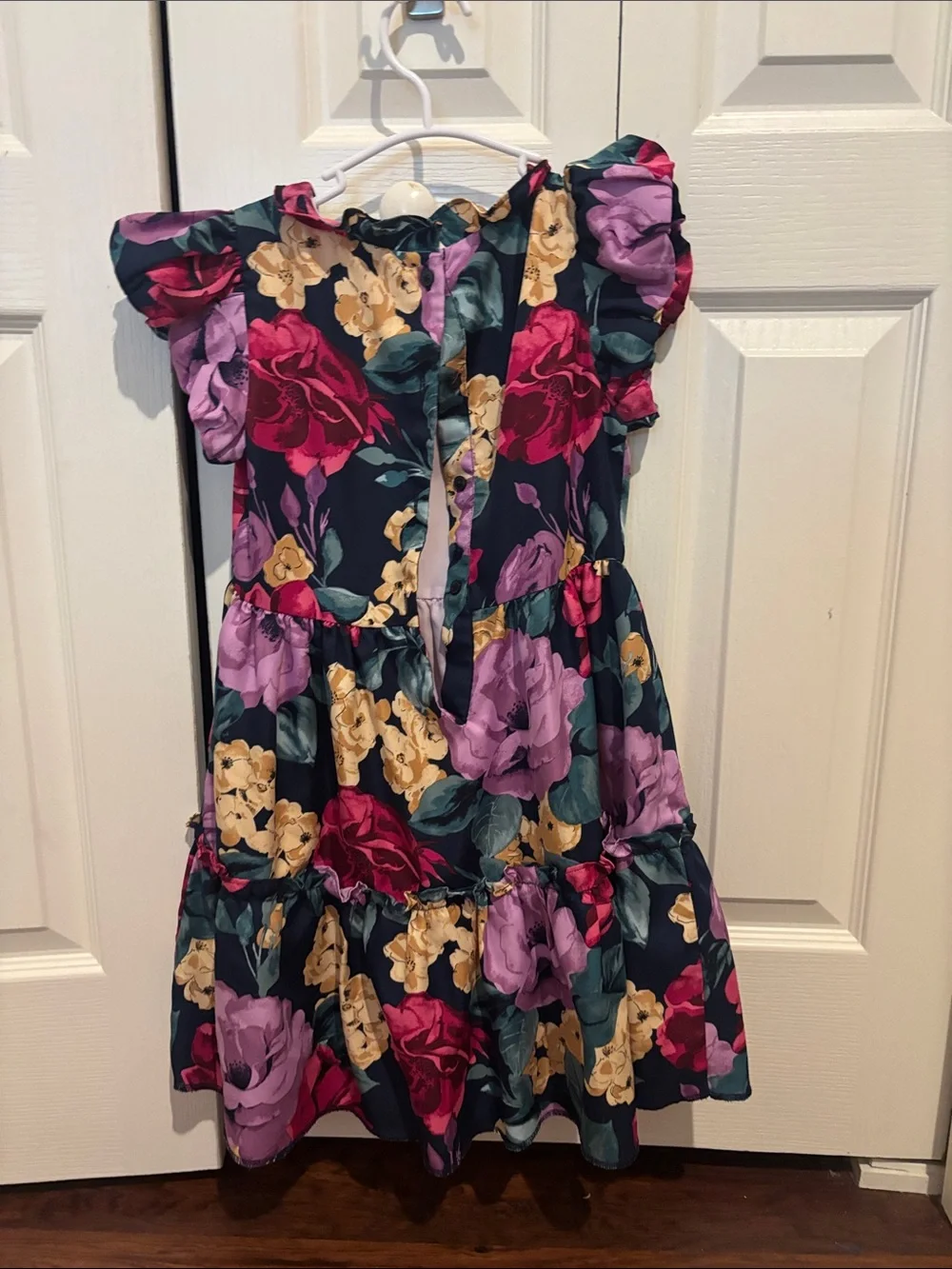 Janie and Jack Navy Floral Tiered Dress with Pink, Purple & Yellow Blooms